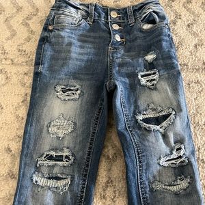 Girls size 7 jeans! Perfect condition distressed look! With button fly!